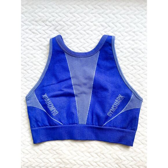 Gymshark Blue Turbo Seamless Sports Bra Medium Activewear Workout - Picture 4 of 8